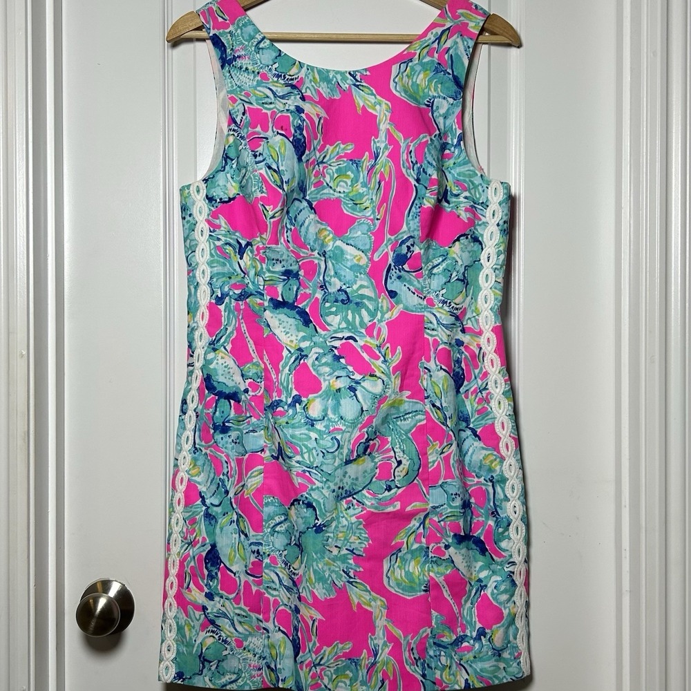 Lilly Pulitzer Raz Berry 'Lobsters in Love' Print Lace Trim Mila Shift Dress